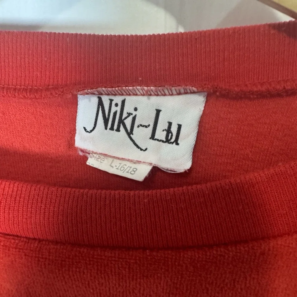 vintage Niki-Lu 50s 60s fuzzy material Velour‎ red sweater Large 16-18